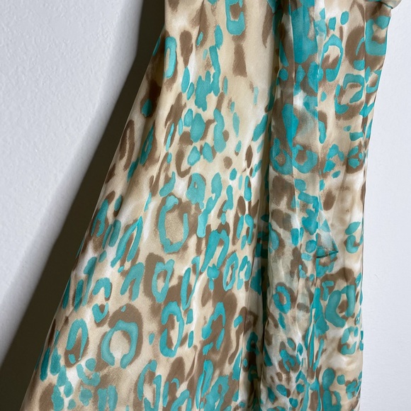 Milly Leopard Silk Turquoise Blue Beige Spaghetti Strap Slip Dress 8 Romantic - Picture 4 of 8
